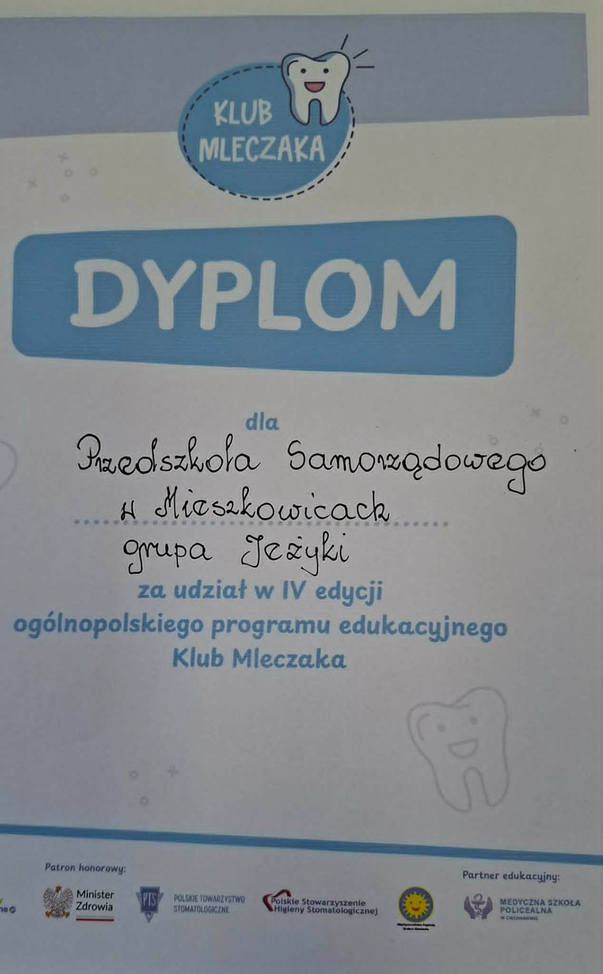 Galeria zdjęć: Klub mleczaka- dyplom dla Jeżyków